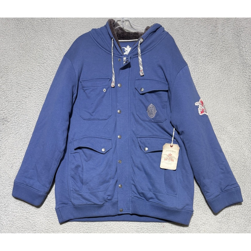 NEW Anheuser-Busch Fur lined hooded jacket mens XL Full Zip & Snap button Indigo